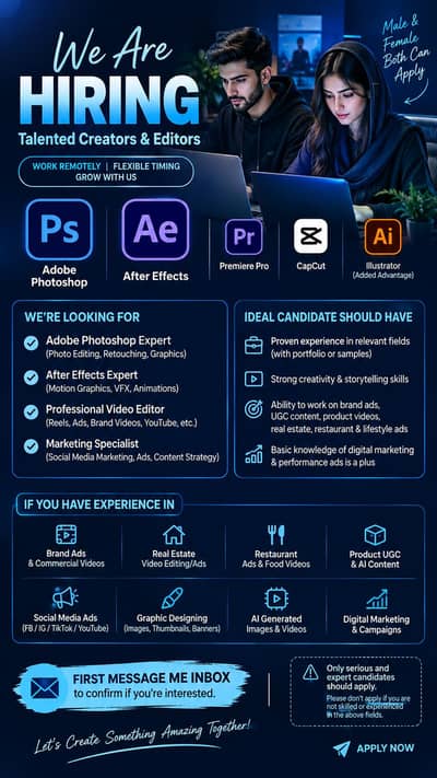 WE ARE HIRING PROFESSIONAL CREATOR'S VIDEO EDITOR'S