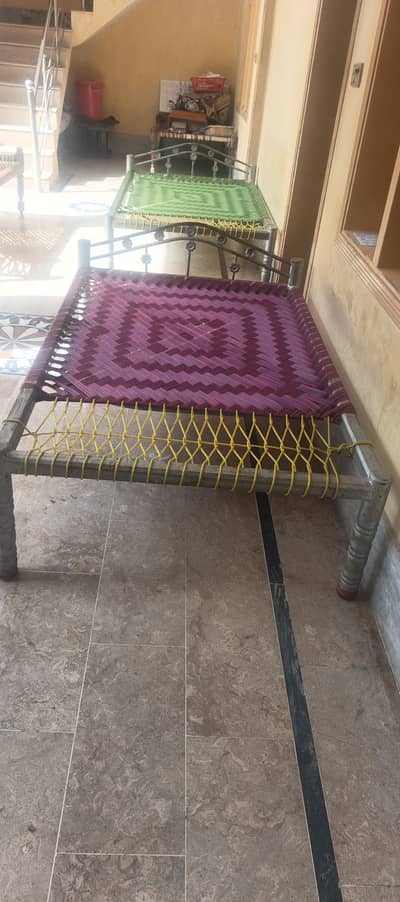 2 Steel Pipe Single Beds | 2 Char Pai
