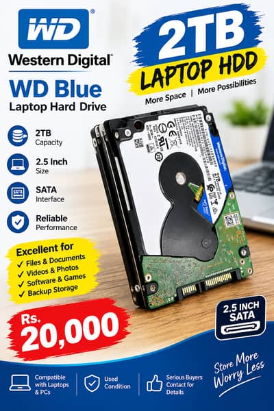 2TB Laptop Hard Drive | WD Blue HDD | 2.5 Inch SATA | Rs 20,000