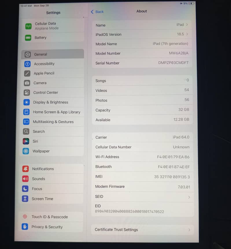 Ipad 7th generation version 18.5 0