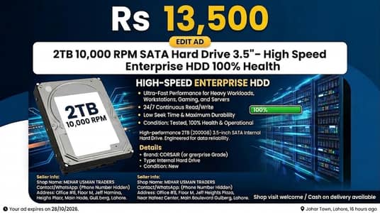 2TB 10000 RPM SATA Hard Drive 3.5" – High Speed Enterprise HDD 100% H