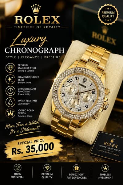 Luxury Gold Rolex Style Men's Watch – Diamond Dial