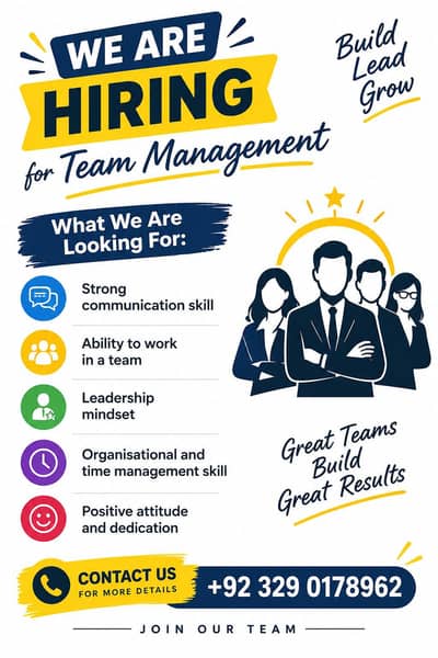Team Management staff required - immediate hiring