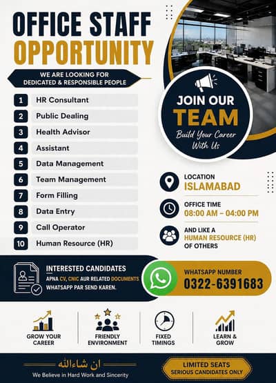 Staff required for office work