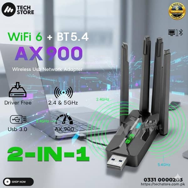 AX900 USB WiFi 6 Bluetooth 5.4 Adapter 2-in-1 Dongle Dual Band 2.4GHz & 5GHz for PC Laptop