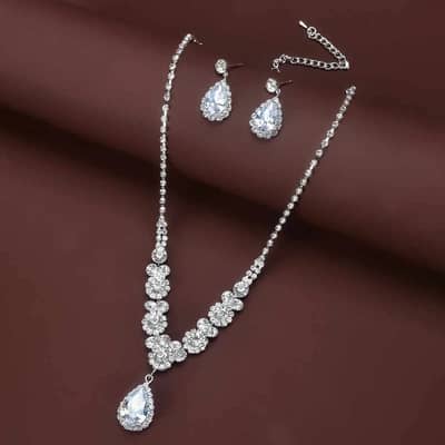 super  flash  bridal necklace earing set silver rhinestone luxury set