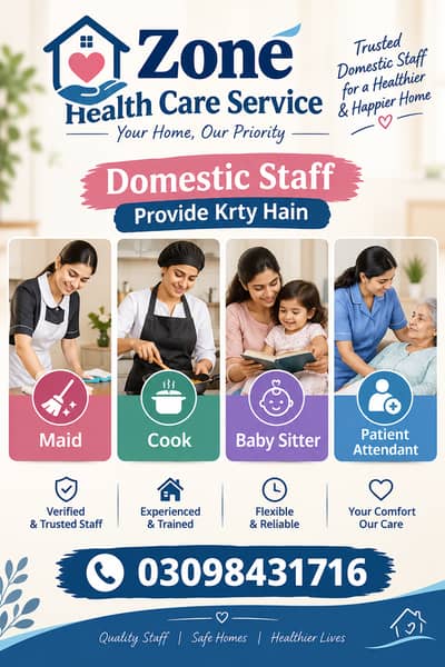 House Maids, Babysitter, Patient Care, Nurse Staff, Driver, Chef, Coo