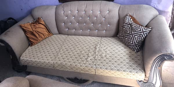 Diamond Tufted Fabric Sofa Set