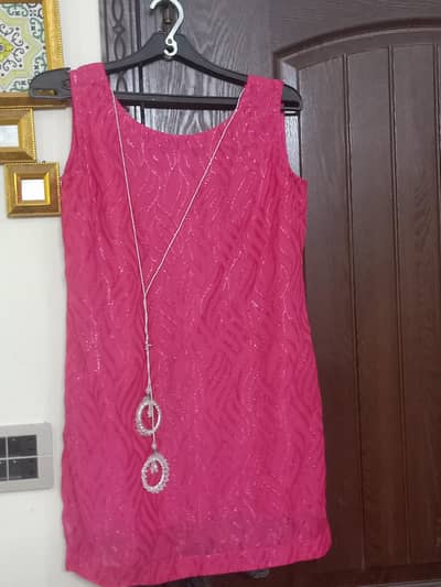 hot pink glitter 2 pcs dress with palazo sleeveless party wear