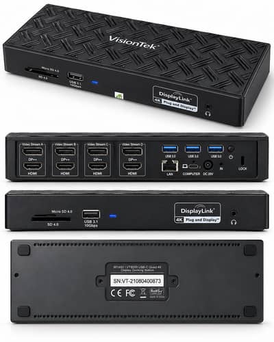 VisionTek VT8000 USB-C Quad 4K Display Docking Station – Rare High-End