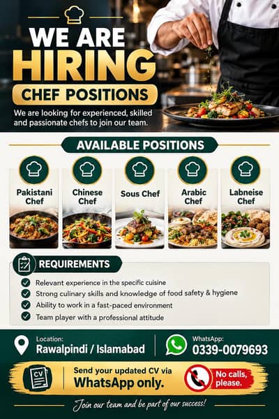 Desi Food Chef , Chinese Chef , Arabic Chef , Sous Chef , Jobs