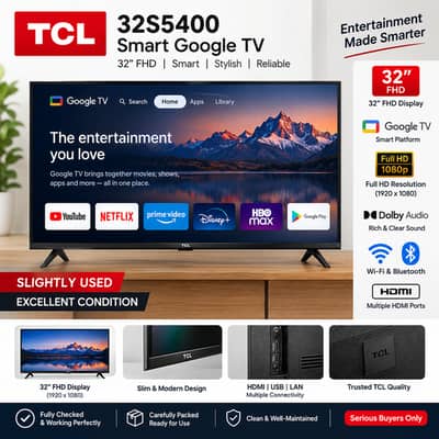 TCL 32S5400 32” FHD Smart Google TV | WiFi Bluetooth | Urgent Sale