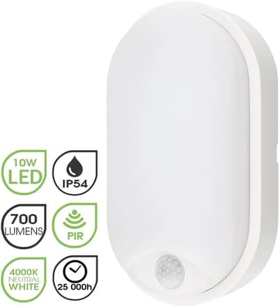 IP54 Flush Wall Mounted PIR Sensor Oval Bulkhead LED Light