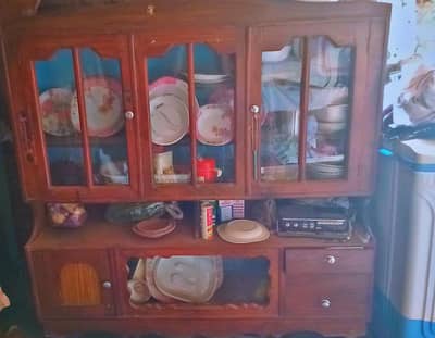 Wooden display cabinet/crockery cabinet with glass doors