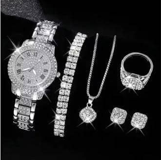 Hot Selling Women's Hip Hop Jewelry Set Gold Silver Rose Gold Alloy Bling Rhinestone Necklace Bracelet Rings for Wedding A R3200