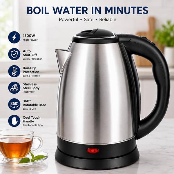 T  Electric Kettle 2.0L 1500W – Stainless Steel Automatic Water Boiler, Fast Heating Electric Tea Kettle with Heat-Resistant Handle, Large Capacity Hot Water Kettle for Home, Office, Kitchen & Daily Use