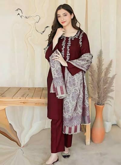 Aisling Maroon 3 Pcs STITCHED  Embroidered Suit - 3800 Free Delivery.