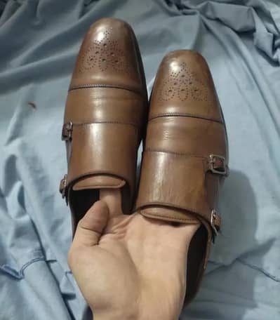 Double monk strap leather shoes for men 10M Euro 43/44fit
