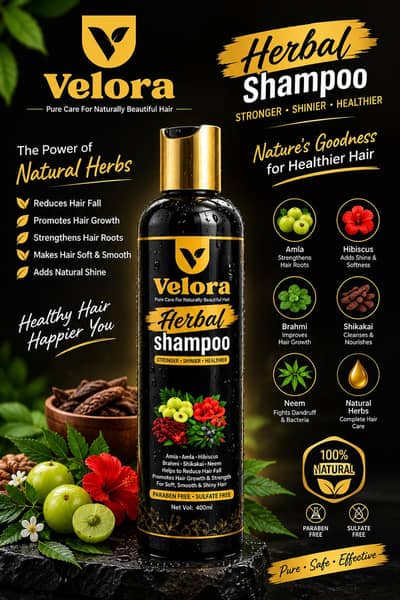 Velora Herbal Shampoo – Stronger, Shinier & Healthier Hair | 250ml