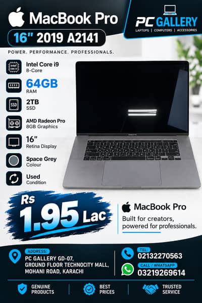 Apple MacBook Pro 2019 A2141 Core i9 8-Core 64GB 2TB 8GB Graphics 16"