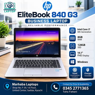HP EliteBook 840 G3 i7 6th Gen 8GB RAM 128GB SSD 14.1 FHD