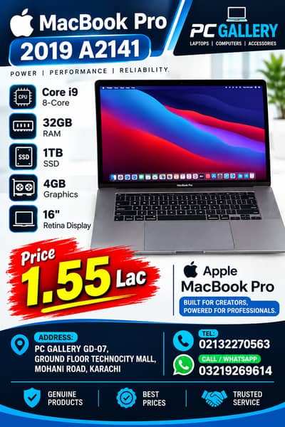 Apple MacBook Pro 2019 A2141 Core i9 8-Core 32GB 1TB 4GB Graphics 16"