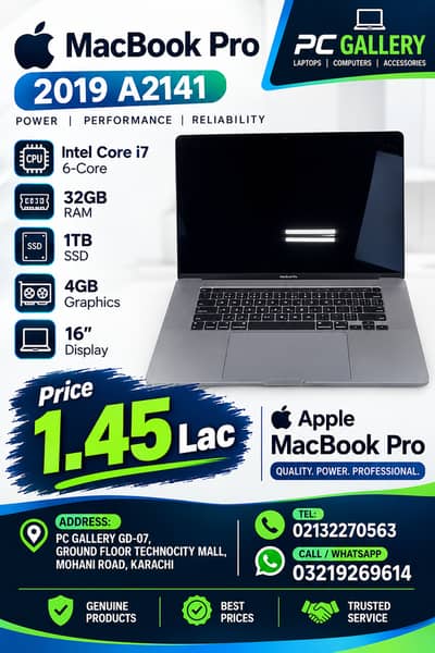 Apple MacBook Pro 2019 A2141 Core i7 6-Core 32GB 1TB 4GB Graphics 16"