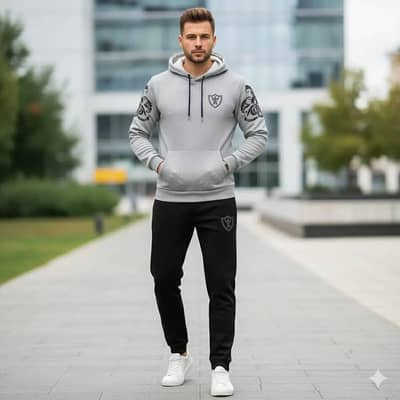 Men Grey Black Track sute winter Fleece