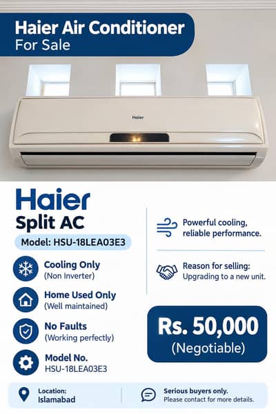 Haier 1.5 Ton Split AC (18,000 BTU) For Sale non inverter