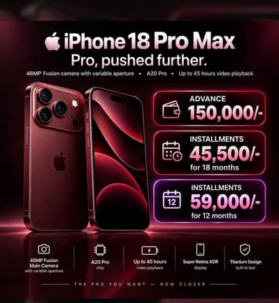 iPhone 18 Pro Max(256GB) PTA Approved On Easy Installment(Only Lahore)