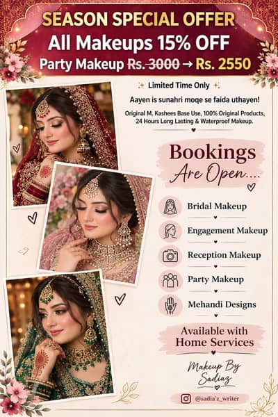 Home Service Bridal & Party Makeup Artist 15% OFF - Makeup By Sadiaz