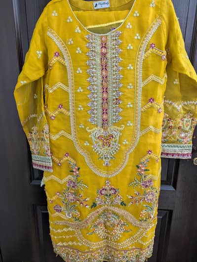 Mustard Yellow Embroidered Festive Kurta with Pearl & Resham Work