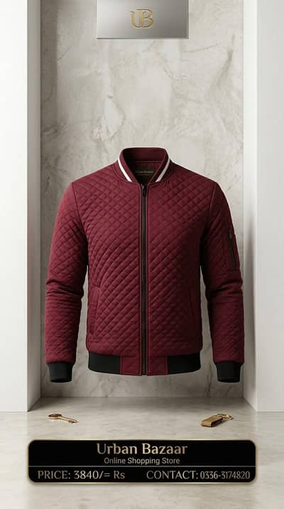 Men's Maroon Zipper Casual Jacket Collar Solid Color