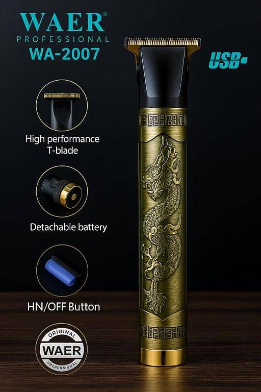 WA-2007 Professional Hair & Beard Trimmer for Men | Rechargeable Cordless Electric Hair Clipper with Stainless Steel Precision Blades Cutting, Beard Styling, Mustache & Low Noise Barber Trimmer with Adjustable | Home & Salon Use