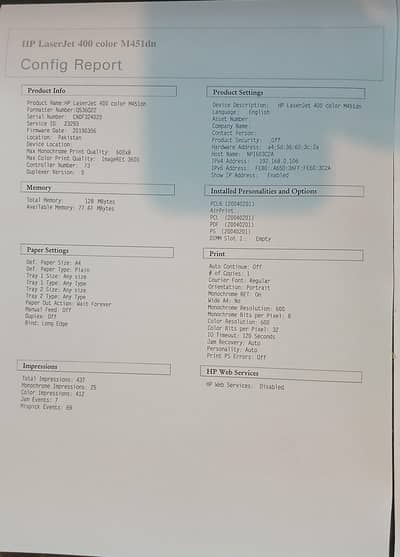 HP Laser Jet 400 Colour M451dn. (WIFI)