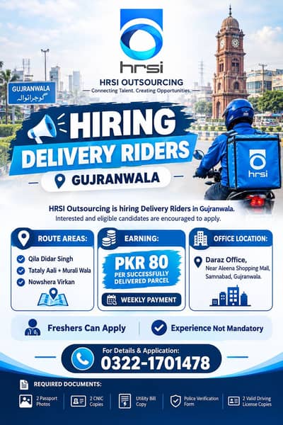 HIRING – DELIVERY RIDERS – Gujranwala