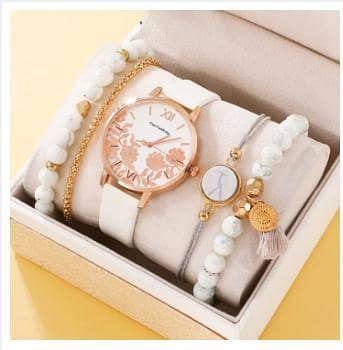 5PCS Set Womens Bracelet Quartz Watches For Women Leather Watch Ladies Sports R3342