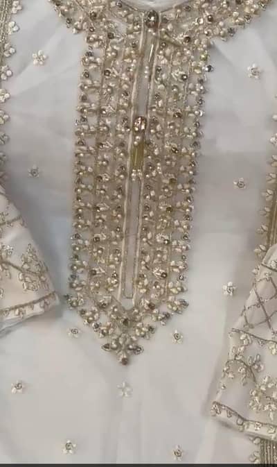 white heavy pearl work Formal dress_Organza 3pc. .