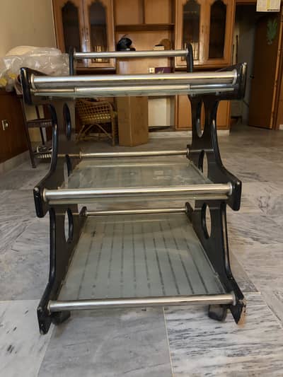 Modern 3-Tier Wooden & Glass Trolley / Tea Serving Cart on Wheels