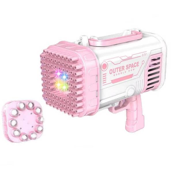 T  2-in-1 Electric Bazooka Bubble Gun – Automatic Bubble Maker Toy for Kids | Space Rocket Bubble Blaster with LED Lights, Battery Operated Bubble Machine for Birthday Parties, Outdoor Play, Summer Fun & Children's Entertainment