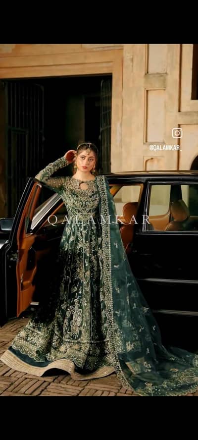 Green dress with golden work