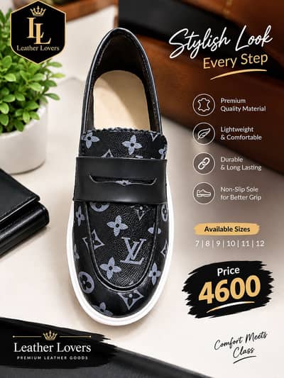 Loafers  for men with LV texture leather.