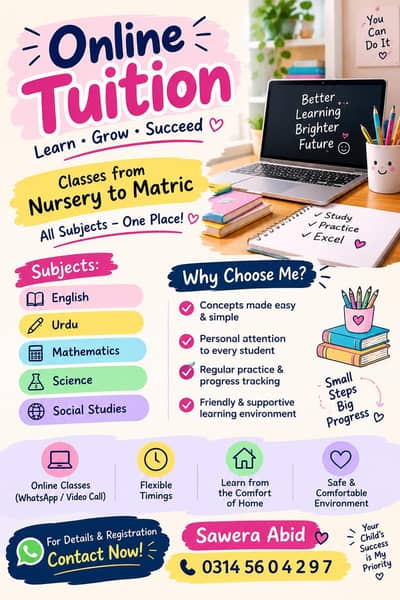 Online tuition Nursery to Matric