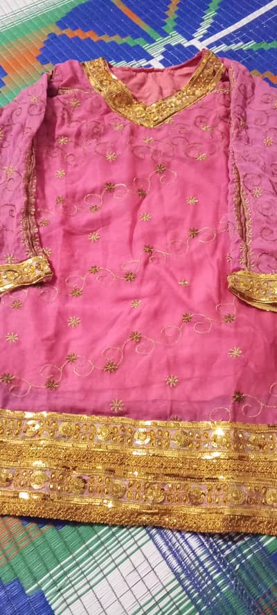 Beautiful Pink & Golden Embroidered Garara Set – Party Wear