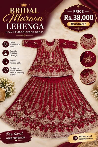 Bridal Maroon Lehenga / Maxi Dress – Heavy Embroidered