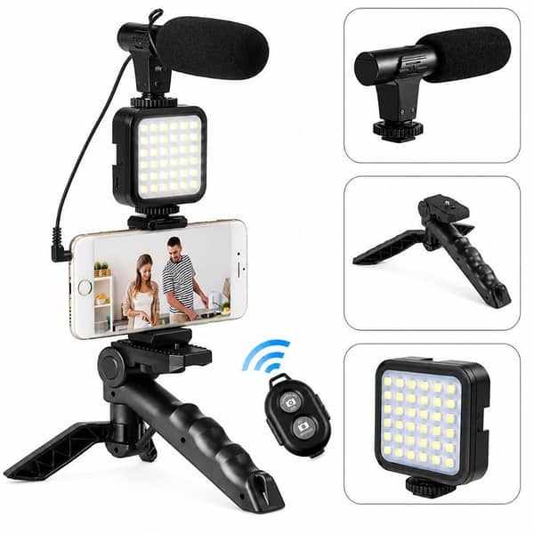 T  Professional Video Making Kit with LED Light, Microphone & Mobile Holder Tripod Stand – Complete Vlogging Kit for TikTok, YouTube, Facebook Live, Reels, Video Recording, Content Creation & Online Streaming