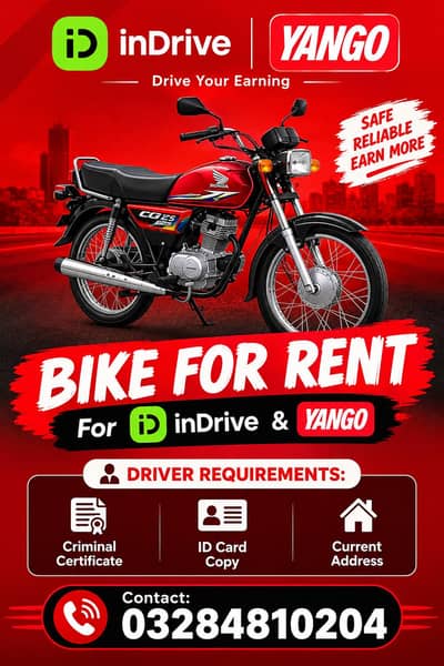 Need Driver For Indrive Yango Bike For Rent Serious Person Contect