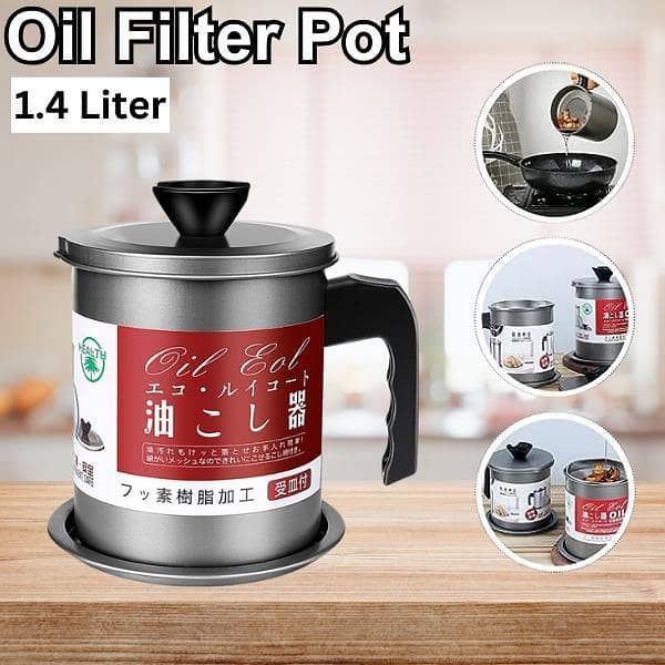 T  Stainless Steel Oil Filter Pot with Fine Mesh Strainer – Reusable Cooking Oil Storage Container with Lid, Grease Separator & Heat Resistant Handle for Kitchen Use