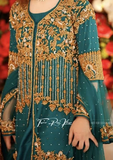 Long frock shirt with slit and straight pant net fabric heavy dress