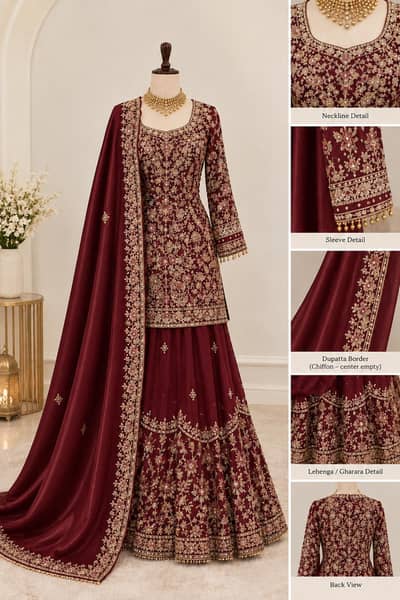 Luxury Maroon Gold Bridal Dress – Complete Bridal Set